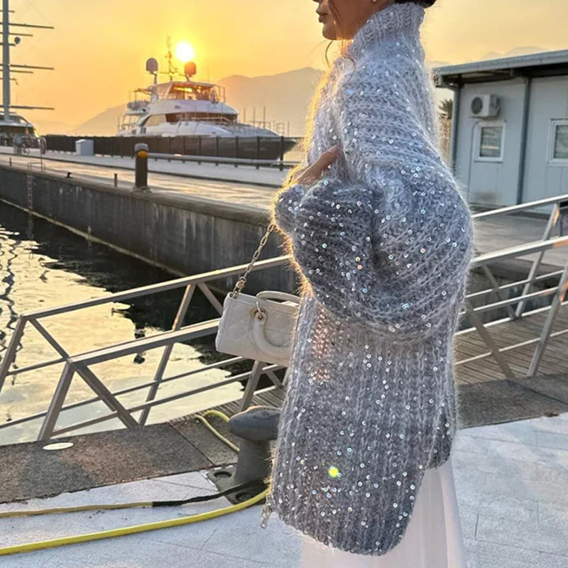 Giacca in maglia con paillettes unita